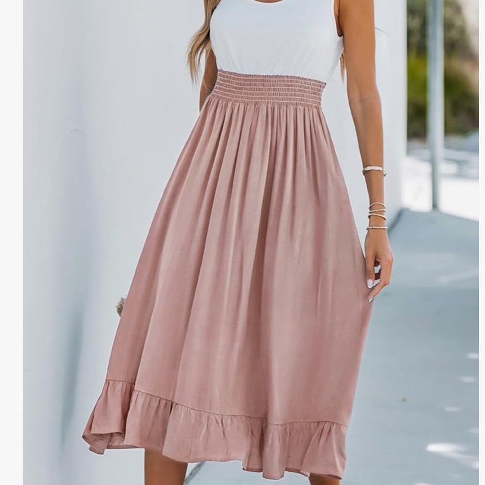 Cupshe Flounced Smocked Dress Sz L NWT | Ruffle Hem Stretch Bodice - Picture 6 of 9